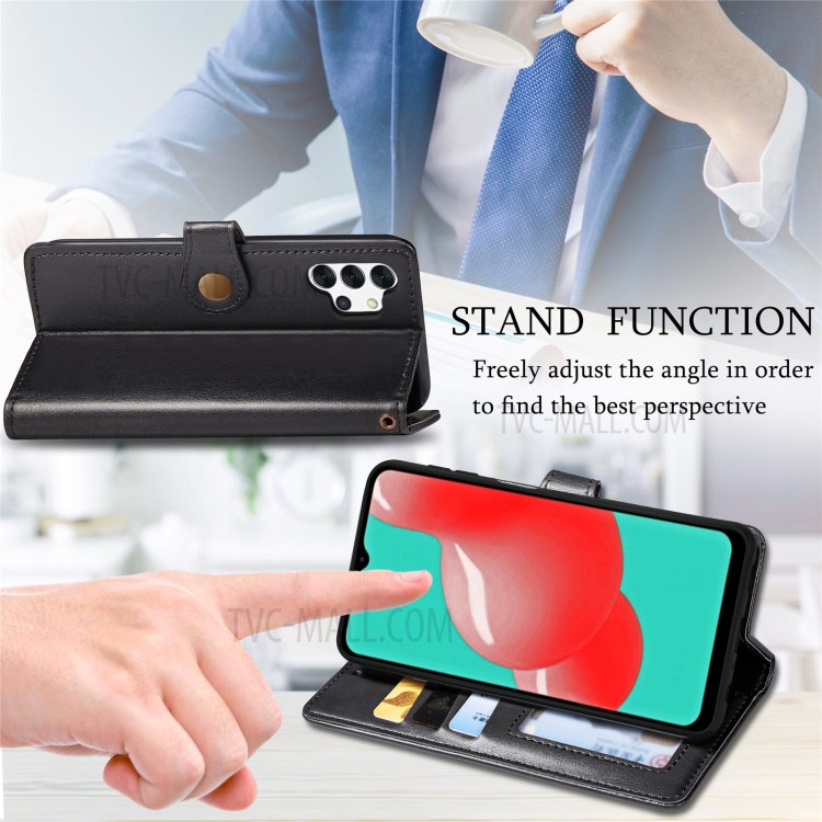 Solid Color Leather Phone Case for Samsung Galaxy A32 5G Wallet Stand Shell - Black-8