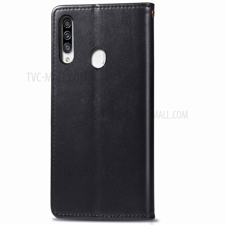 Wallet Design Solid Color Leather Phone Stand Case Shell for Samsung Galaxy A20s - Black-3