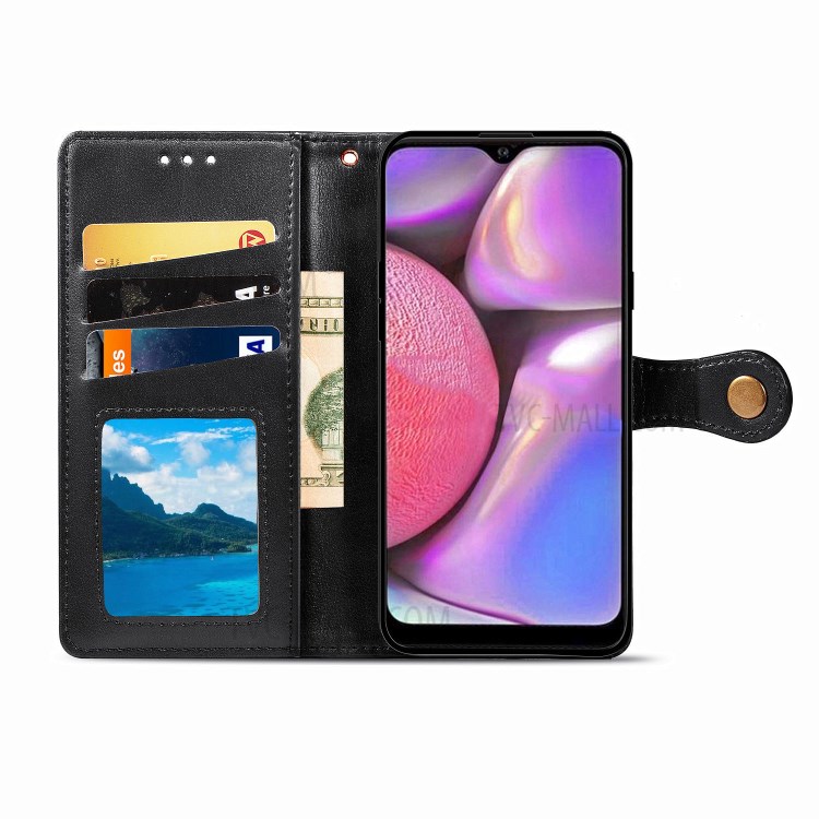 Wallet Design Solid Color Leather Phone Stand Case Shell for Samsung Galaxy A20s - Black-4