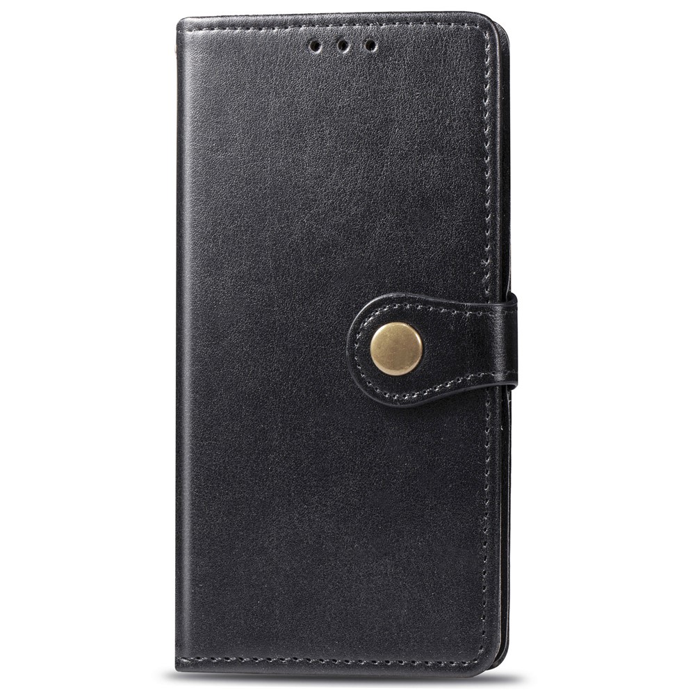 Plain Round Buckle Wallet Leather Phone Stand Case Shell for Samsung Galaxy A21s - Black-2