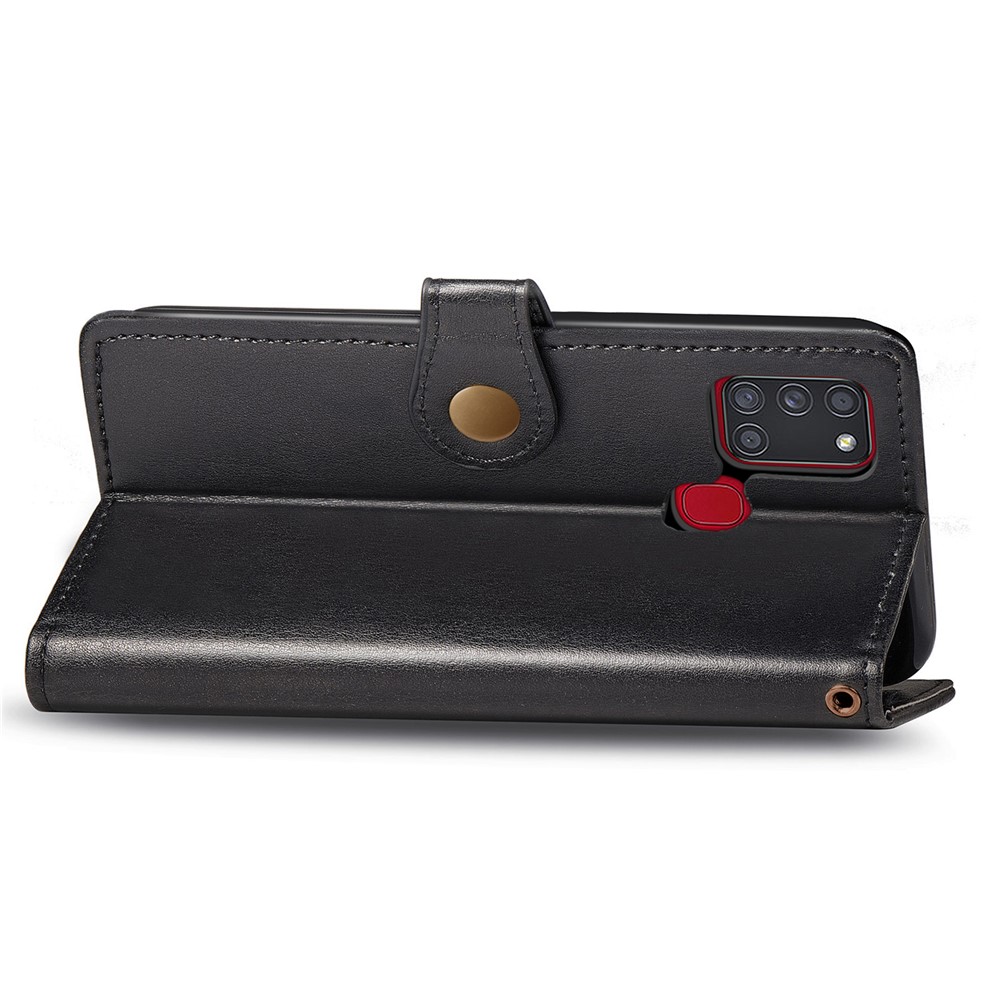 Plain Round Buckle Wallet Leather Phone Stand Case Shell for Samsung Galaxy A21s - Black-6