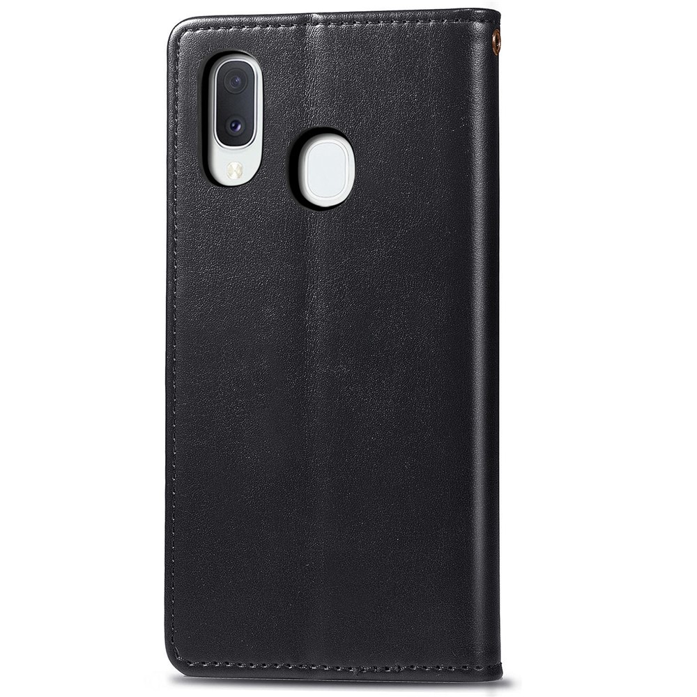 Wallet Stand Phone Shell for Samsung Galaxy A20e Solid Color Leather Case - Black-3