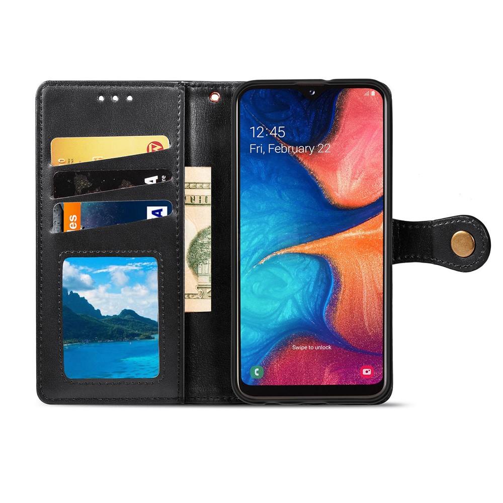 Wallet Stand Phone Shell for Samsung Galaxy A20e Solid Color Leather Case - Black-4