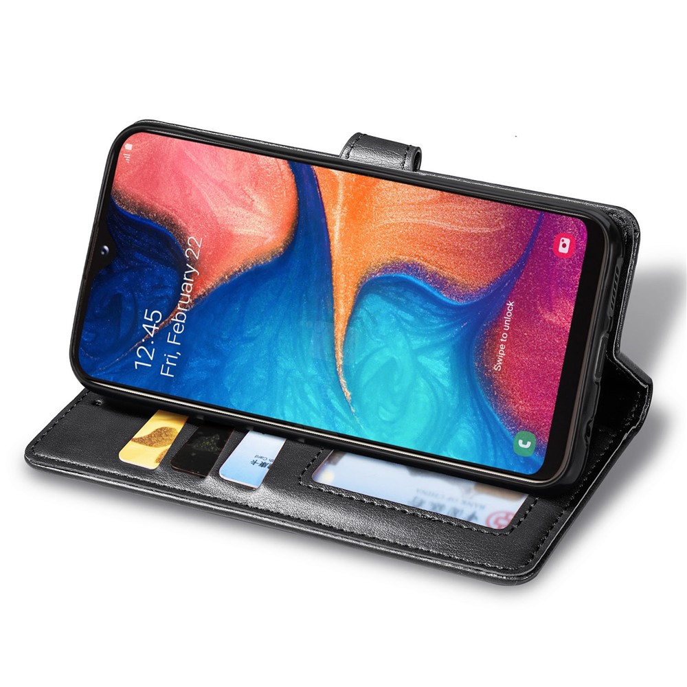 Wallet Stand Phone Shell for Samsung Galaxy A20e Solid Color Leather Case - Black-5