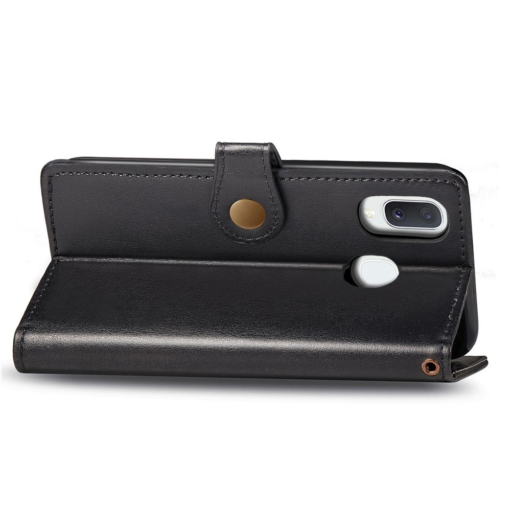 Wallet Stand Phone Shell for Samsung Galaxy A20e Solid Color Leather Case - Black-6