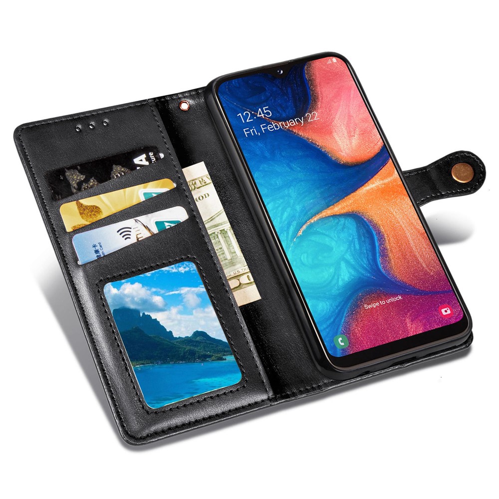 Wallet Stand Phone Shell for Samsung Galaxy A20e Solid Color Leather Case - Black-7