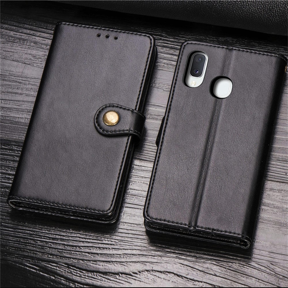 Wallet Stand Phone Shell for Samsung Galaxy A20e Solid Color Leather Case - Black-9