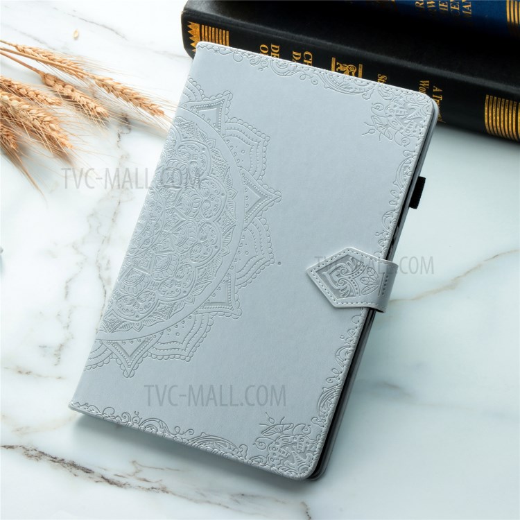 Card Slots Design Mandala Pattern Imprinting Leather Stand Tablet Protective Shell for Samsung Galaxy Tab S7 Plus T970/T976B - Grey-12