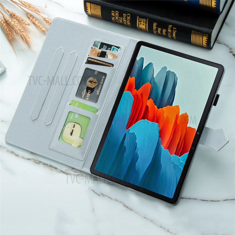 Card Slots Design Mandala Pattern Imprinting Leather Stand Tablet Protective Shell for Samsung Galaxy Tab S7 Plus T970/T976B - Grey-14