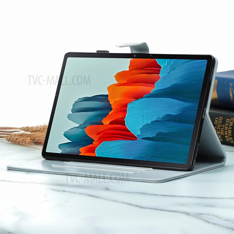 Card Slots Design Mandala Pattern Imprinting Leather Stand Tablet Protective Shell for Samsung Galaxy Tab S7 Plus T970/T976B - Grey-15