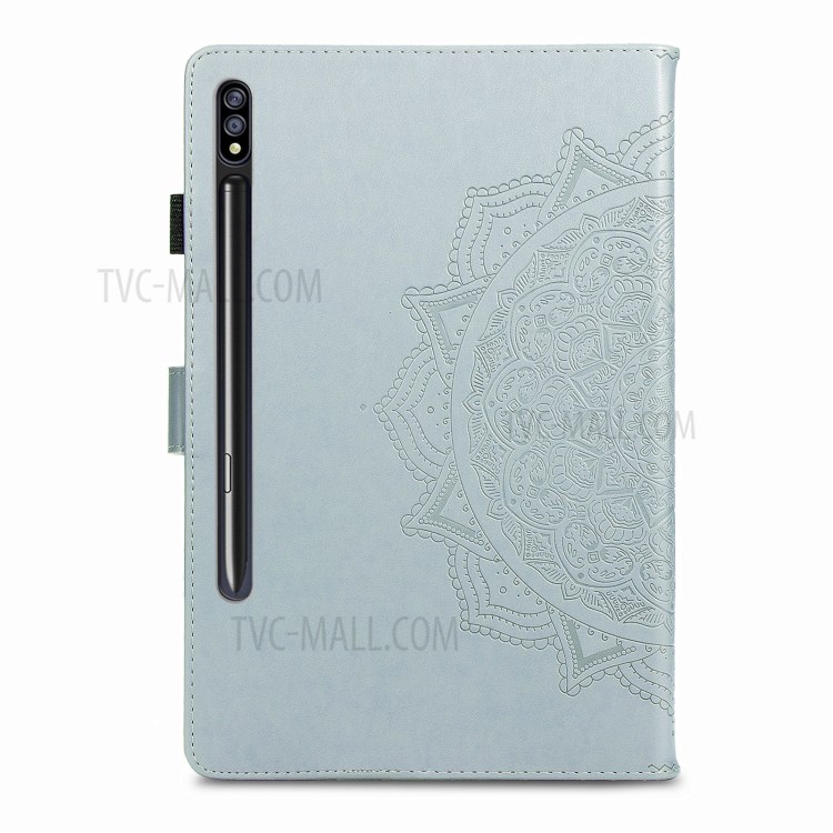 Card Slots Design Mandala Pattern Imprinting Leather Stand Tablet Protective Shell for Samsung Galaxy Tab S7 Plus T970/T976B - Grey-3