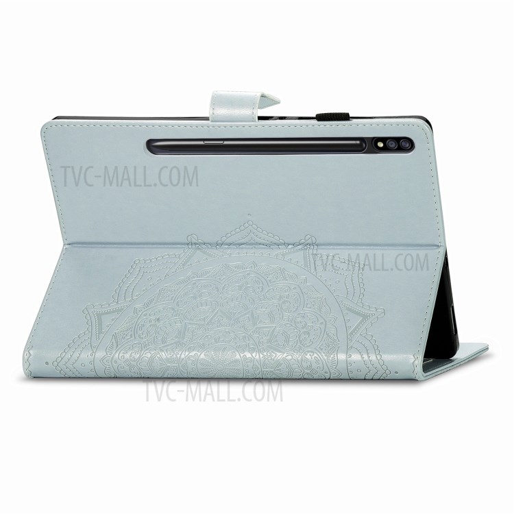 Card Slots Design Mandala Pattern Imprinting Leather Stand Tablet Protective Shell for Samsung Galaxy Tab S7 Plus T970/T976B - Grey-6