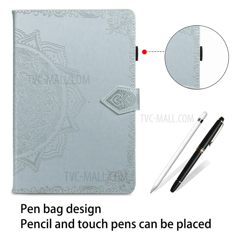 Card Slots Design Mandala Pattern Imprinting Leather Stand Tablet Protective Shell for Samsung Galaxy Tab S7 Plus T970/T976B - Grey-8