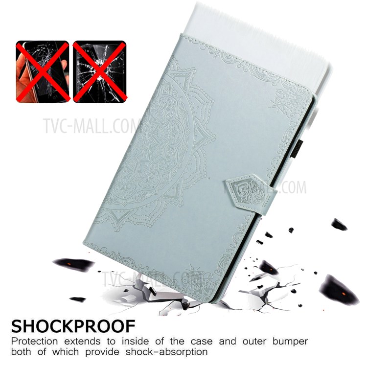 Card Slots Design Mandala Pattern Imprinting Leather Stand Tablet Protective Shell for Samsung Galaxy Tab S7 Plus T970/T976B - Grey-9