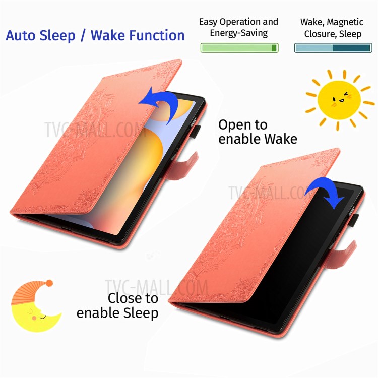 Mandala Pattern Imprinting Leather Card Slots Design Tablet Protective Shell with Stand for Samsung Galaxy Tab A7 10.4 (2020) T505/T500 - Orange-10