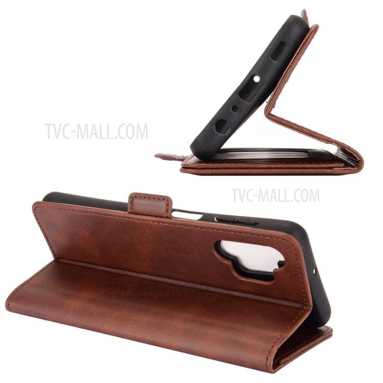 Double Magnet Clasp Flip Leather Cover for Samsung Galaxy A32 5G Case - Brown-4