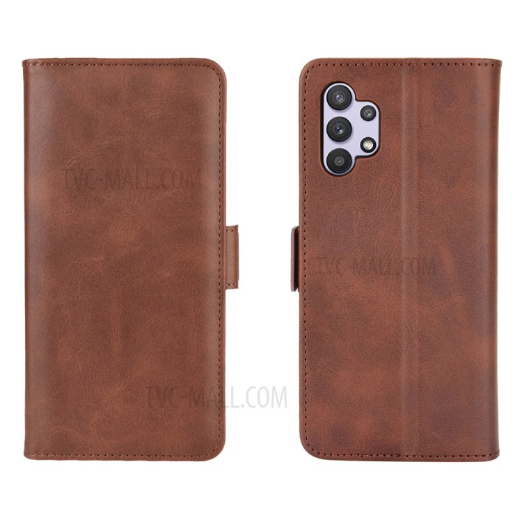 Double Magnet Clasp Flip Leather Cover for Samsung Galaxy A32 5G Case - Brown-5
