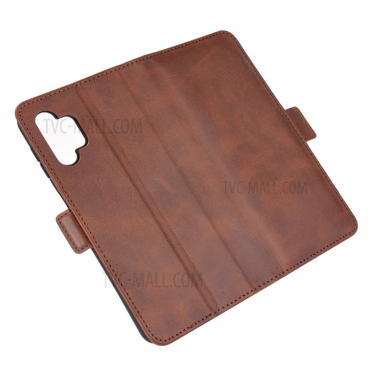 Double Magnet Clasp Flip Leather Cover for Samsung Galaxy A32 5G Case - Brown-6