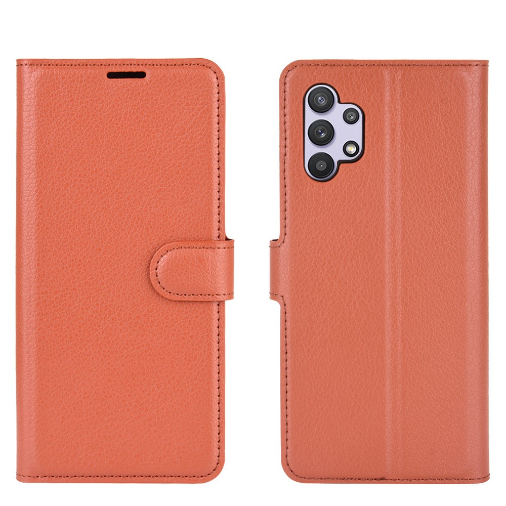 Litchi Texture Wallet Leather Protector Phone Stand Cover for Samsung Galaxy A32 5G - Brown-5