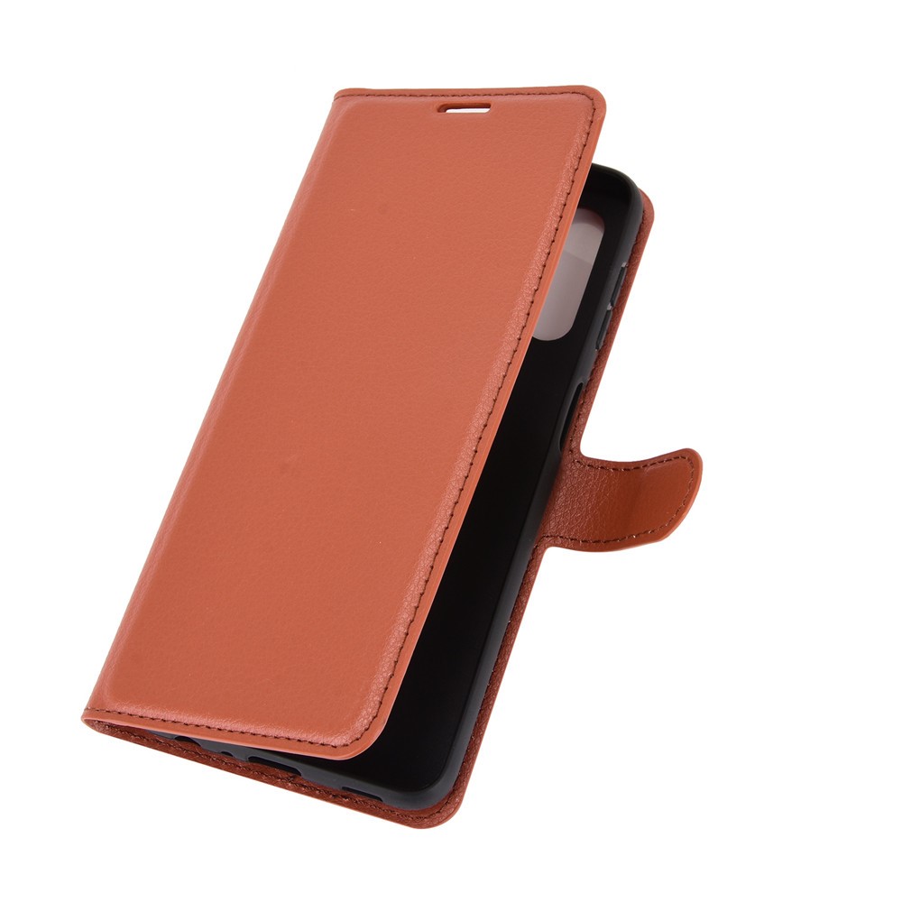 Litchi Texture Wallet Leather Protector Phone Stand Para Samsung Galaxy A32 5G/M32 5G - Castanho