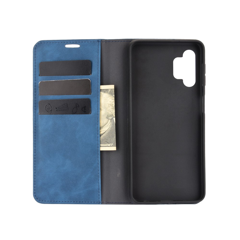 Skin-Touch Auto-absorbed Leather Cover with Wallet Stand for Samsung Galaxy A32 5G Case - Blue-2
