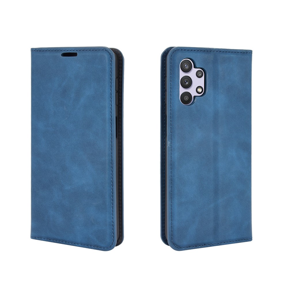 Skin-Touch Auto-absorbed Leather Cover with Wallet Stand for Samsung Galaxy A32 5G Case - Blue-5