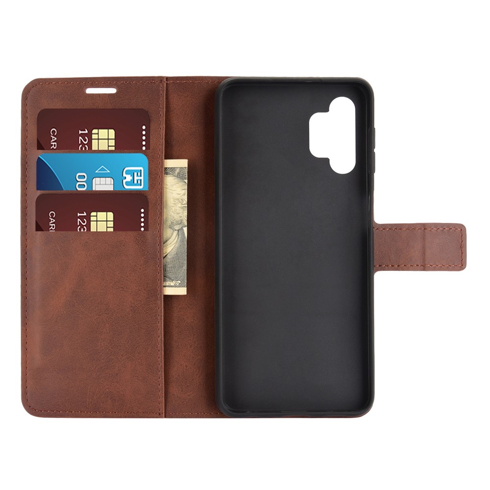 Leather Cover Case with Wallet Stand Design for Samsung Galaxy A32 5G - Dark Brown-3