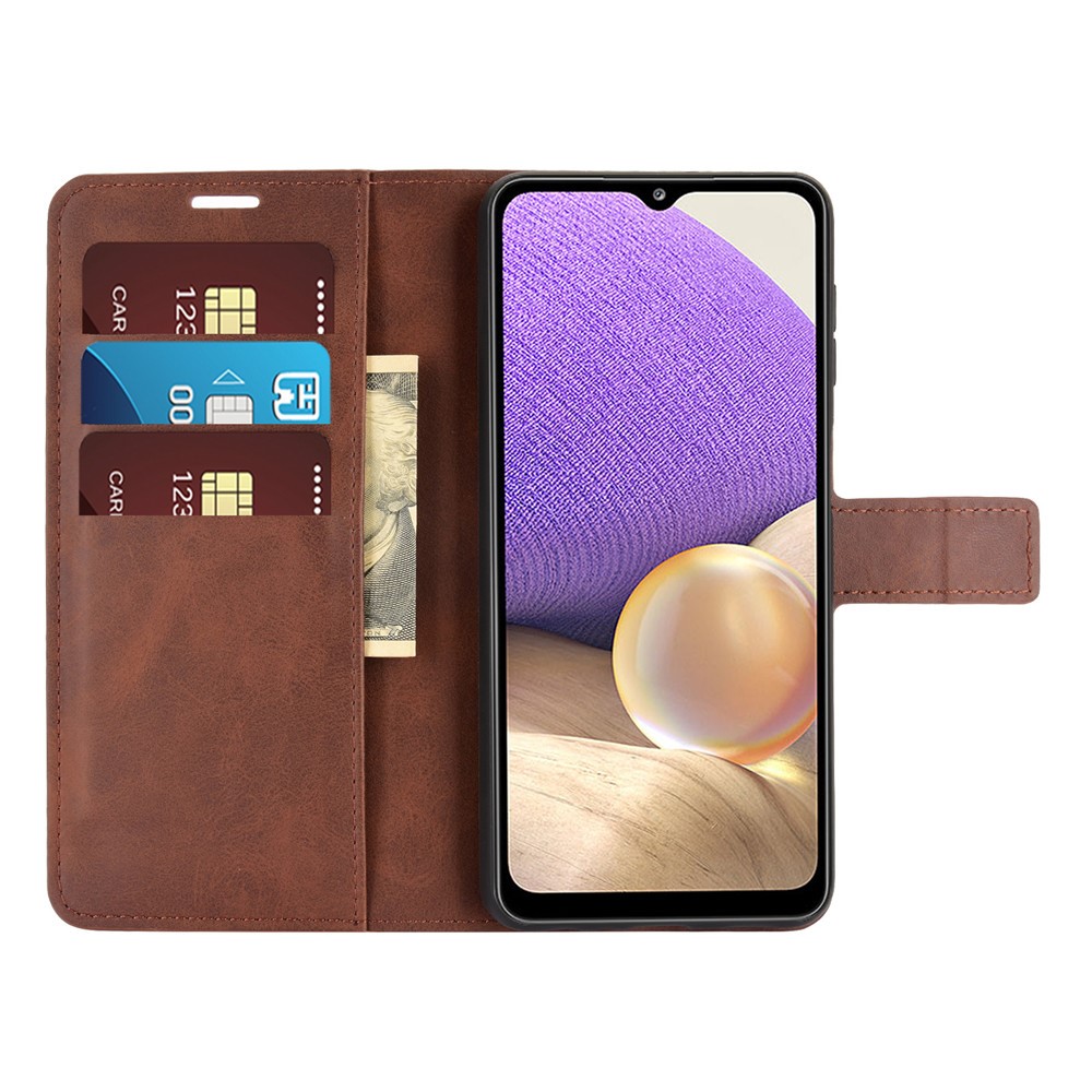 Leather Cover Case with Wallet Stand Design for Samsung Galaxy A32 5G - Dark Brown-4