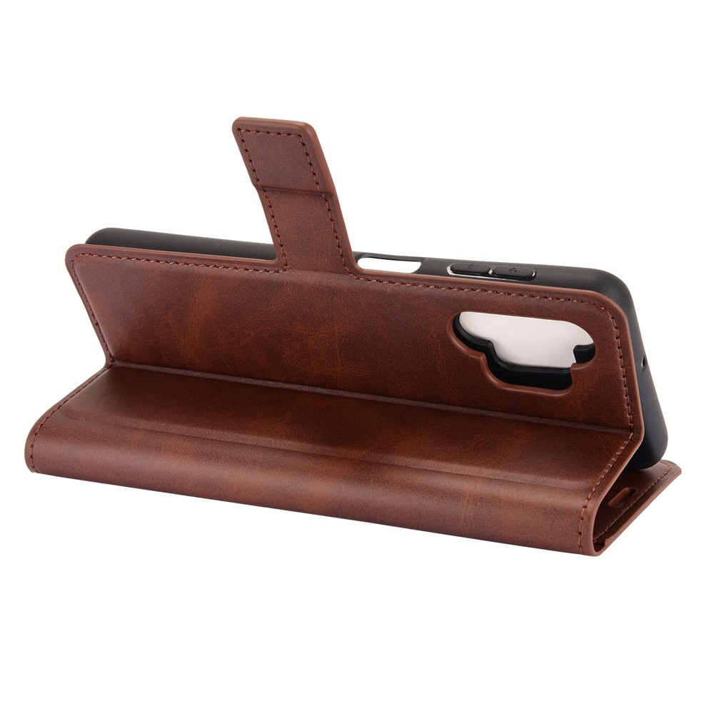 Leather Cover Case with Wallet Stand Design for Samsung Galaxy A32 5G - Dark Brown-5