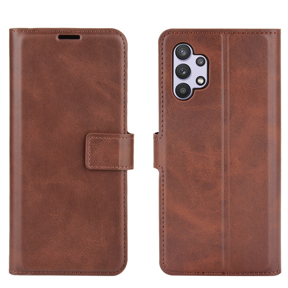 Leather Cover Case with Wallet Stand Design for Samsung Galaxy A32 5G - Dark Brown-6