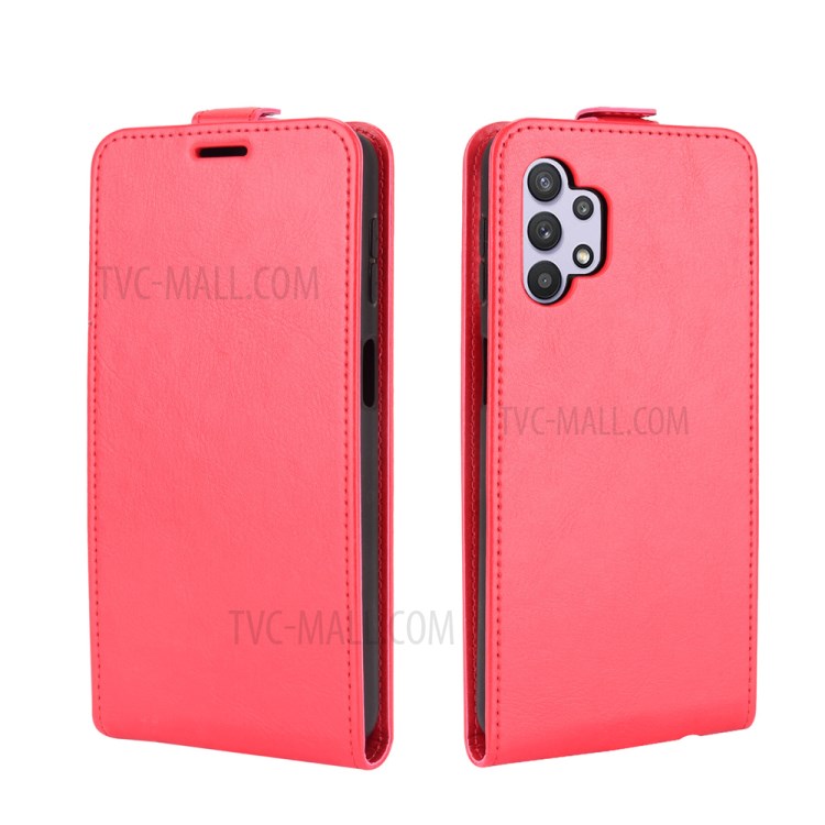 Card Holder Design Vertical Flip Crazy Horse Texture Leather Case for Samsung Galaxy A32 5G - Red-4