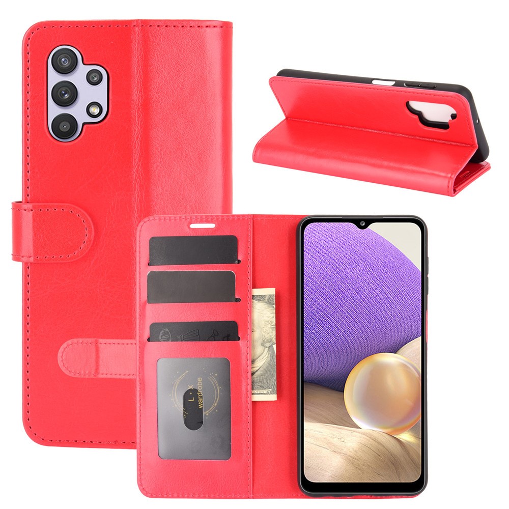 Wallet Design Crazy Horse Texture Leather Cover Stand Case for Samsung Galaxy A32 5G - Red-1