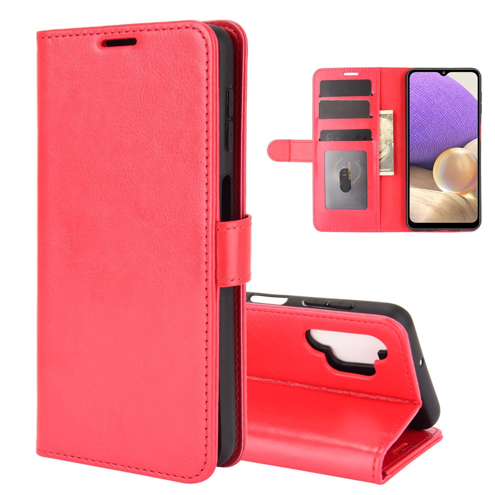 Wallet Design Crazy Horse Texture Leather Cover Stand Case for Samsung Galaxy A32 5G - Red-8