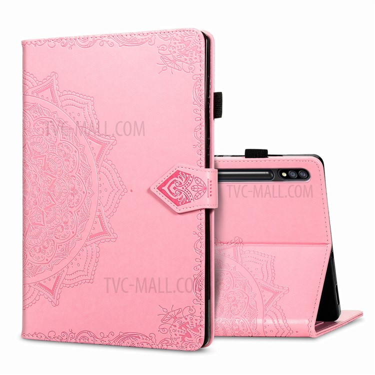 Imprint Mandala Pattern Leather Card Slots Tablet Protective Shell with Stand Design for Samsung Galaxy Tab S7 T870/T875/T876B - Pink-1