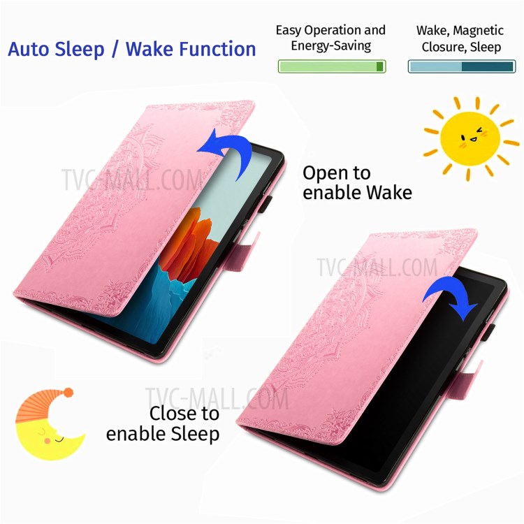 Imprint Mandala Pattern Leather Card Slots Tablet Protective Shell with Stand Design for Samsung Galaxy Tab S7 T870/T875/T876B - Pink-10