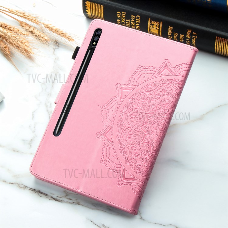 Imprint Mandala Pattern Leather Card Slots Tablet Protective Shell with Stand Design for Samsung Galaxy Tab S7 T870/T875/T876B - Pink-13