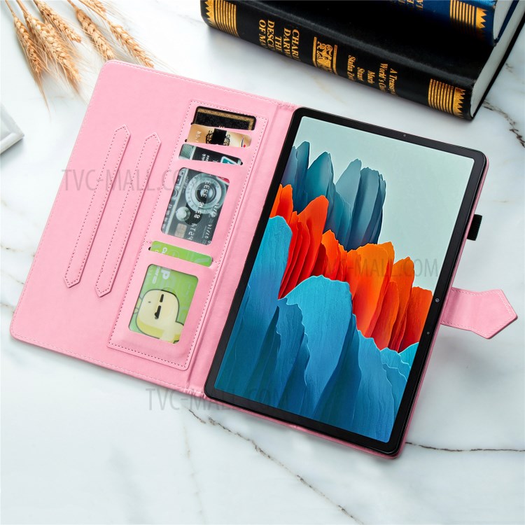 Imprint Mandala Pattern Leather Card Slots Tablet Protective Shell with Stand Design for Samsung Galaxy Tab S7 T870/T875/T876B - Pink-14