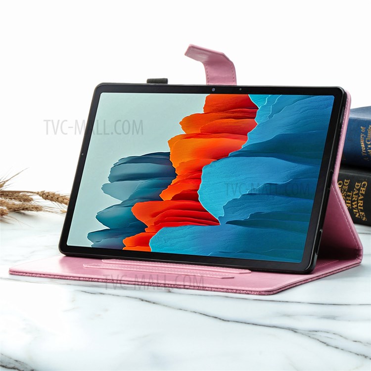 Imprint Mandala Pattern Leather Card Slots Tablet Protective Shell with Stand Design for Samsung Galaxy Tab S7 T870/T875/T876B - Pink-15