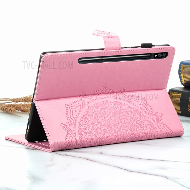 Imprint Mandala Pattern Leather Card Slots Tablet Protective Shell with Stand Design for Samsung Galaxy Tab S7 T870/T875/T876B - Pink-16