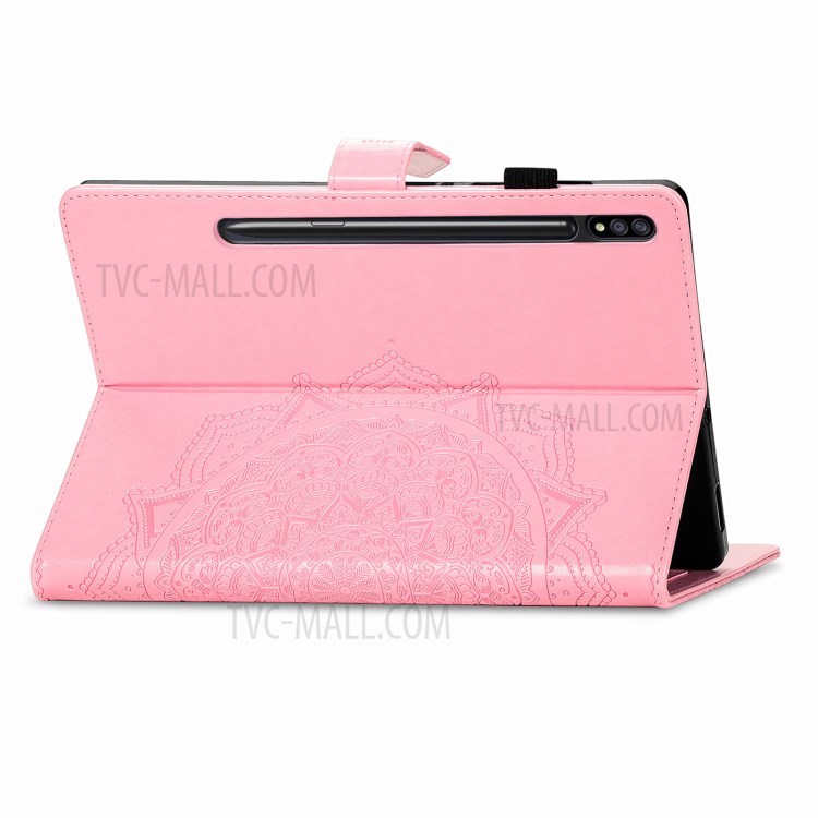 Imprint Mandala Pattern Leather Card Slots Tablet Protective Shell with Stand Design for Samsung Galaxy Tab S7 T870/T875/T876B - Pink-5