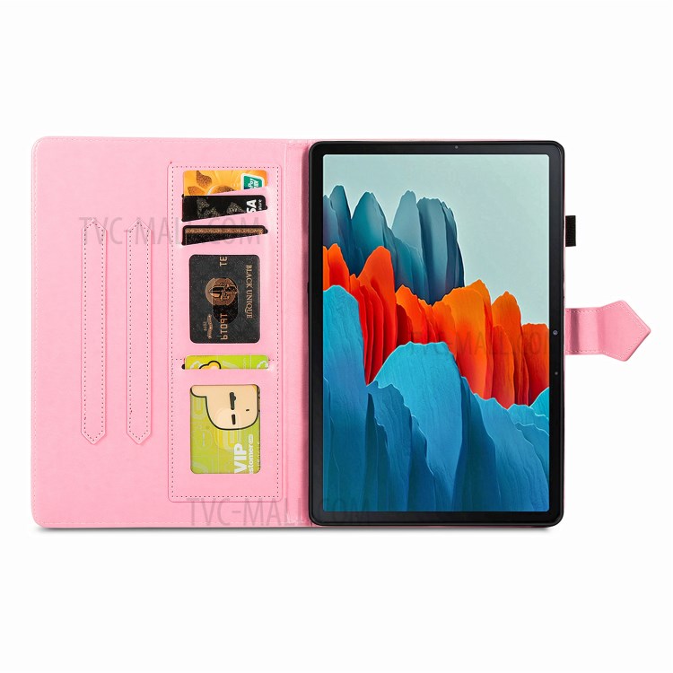 Imprint Mandala Pattern Leather Card Slots Tablet Protective Shell with Stand Design for Samsung Galaxy Tab S7 T870/T875/T876B - Pink-6