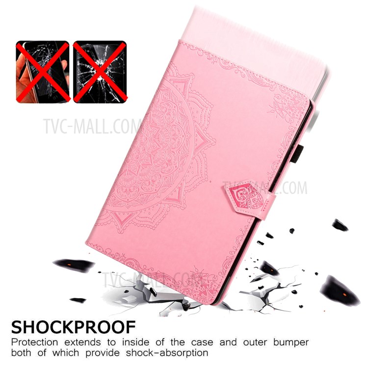 Imprint Mandala Pattern Leather Card Slots Tablet Protective Shell with Stand Design for Samsung Galaxy Tab S7 T870/T875/T876B - Pink-9