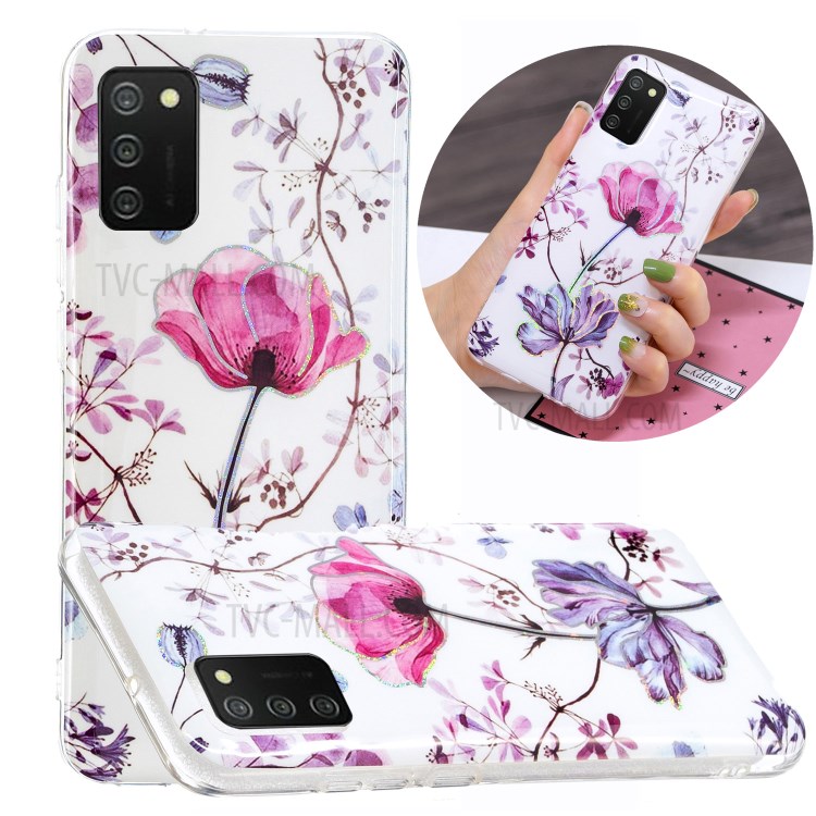Electroplating IMD Marble Pattern Flexible TPU Cover Case for Samsung Galaxy A02s (164.2x75.9x9.1mm) - Lotus-1