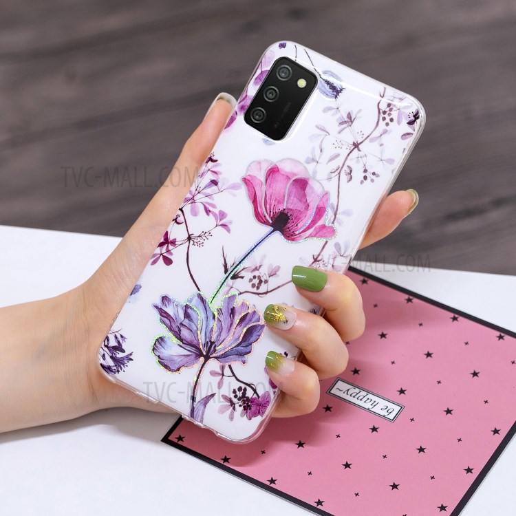Electroplating IMD Marble Pattern Flexible TPU Cover Case for Samsung Galaxy A02s (164.2x75.9x9.1mm) - Lotus-2
