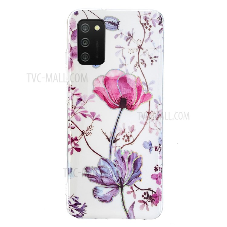 Electroplating IMD Marble Pattern Flexible TPU Cover Case for Samsung Galaxy A02s (164.2x75.9x9.1mm) - Lotus-3