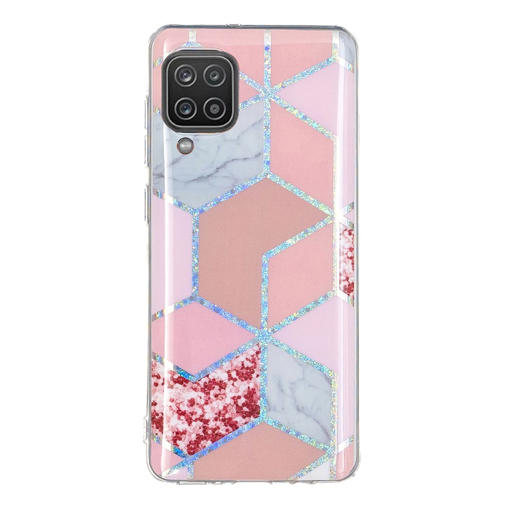 IMD Electroplating Marble Pattern Flexible TPU Cover Case for Samsung Galaxy A12 - Pink Rhombus-2