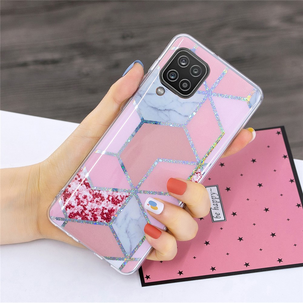 IMD Electroplating Marble Pattern Flexible TPU Cover Case for Samsung Galaxy A12 - Pink Rhombus-4