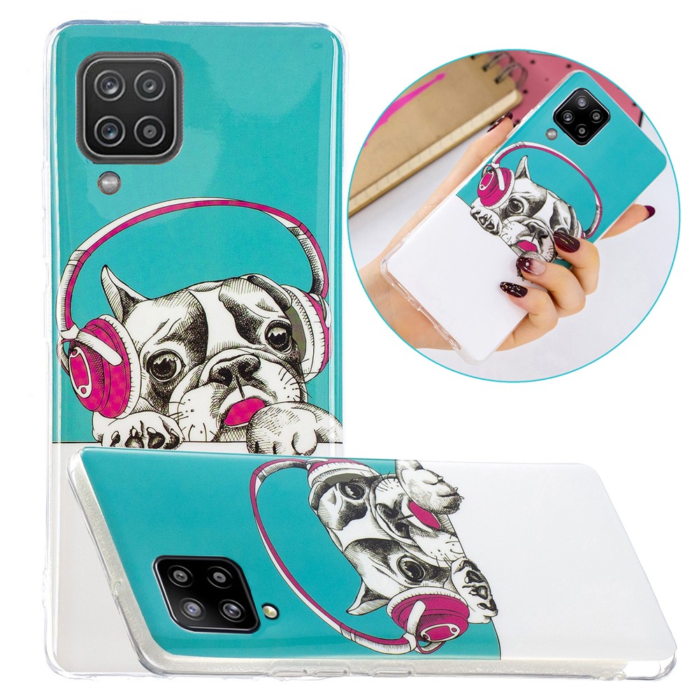 Unique Noctilucent IMD TPU Soft Phone Cover for Samsung Galaxy A12 - Dog With Headphones-4