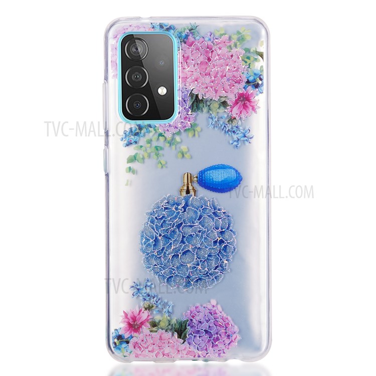 IMD Perfume Flower Butterfly Pattern Case for Samsung Galaxy A52 5G 2.0mm TPU Protector Cover - Round Bottle and Flower-2
