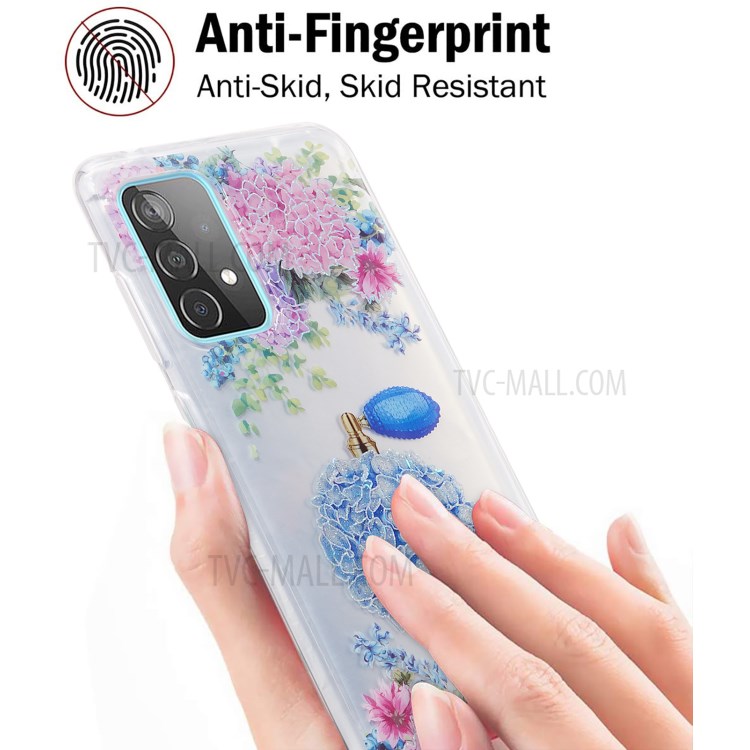 IMD Perfume Flower Butterfly Pattern Case for Samsung Galaxy A52 5G 2.0mm TPU Protector Cover - Round Bottle and Flower-3